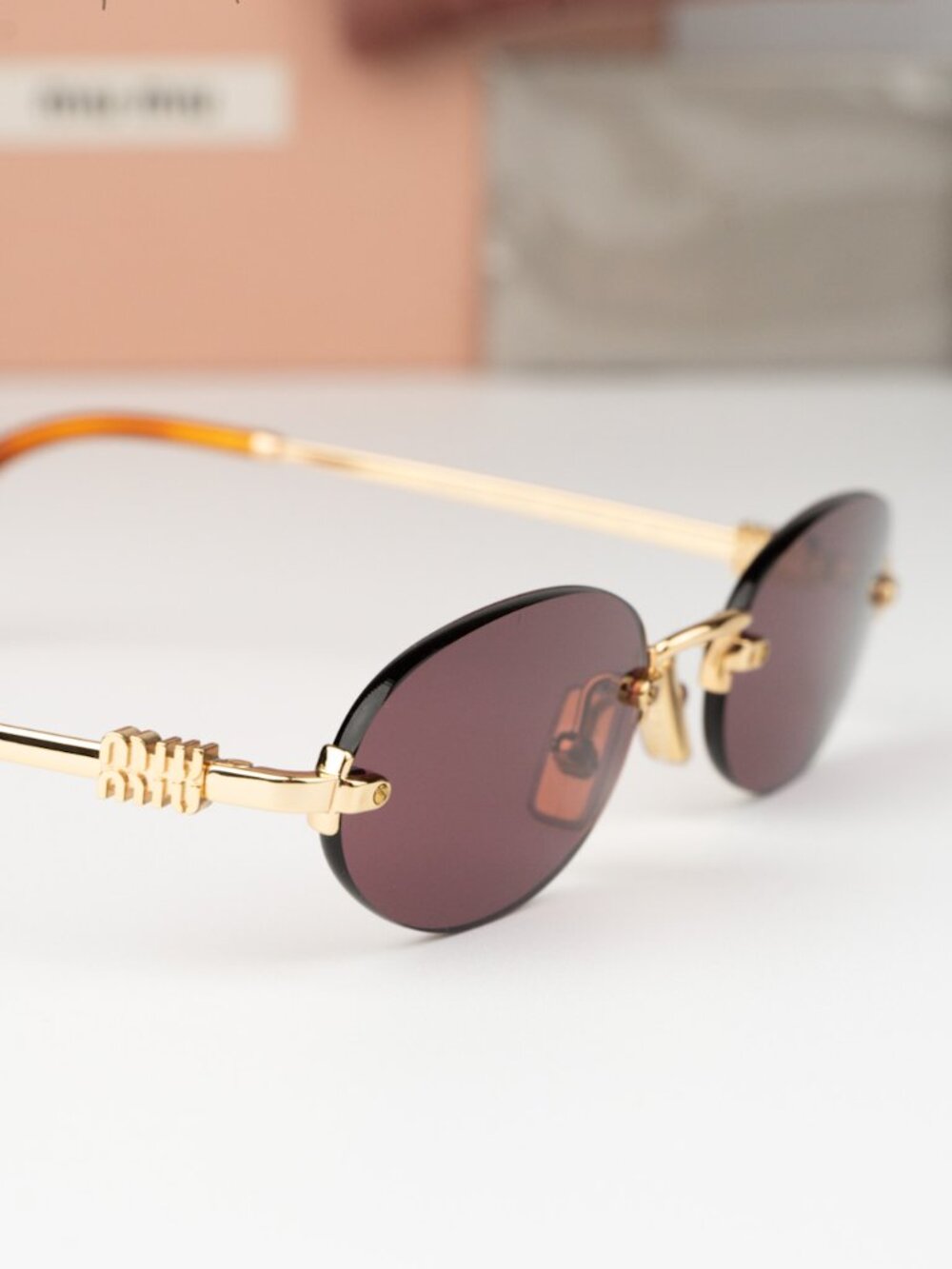Miu Miu Women Sunglasses Gold Violet Oval MUA54S 5AK20Y NEW AUTHENTIC - Picture 3 of 8